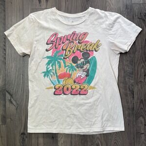 Disney Mickey Mouse Spring Break 2022 Graphic T Shirt Cream‎ M